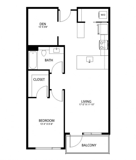 Floor plan for 1 bed, 1 bath, 818 sqft